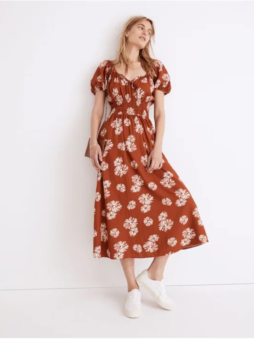 Madewell Floral Puff-Sleeve Midi Dress